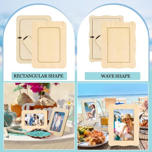 RYKOMO 12 Pieces DIY Wooden Picture Frames, Unfinished Solid Wood Photo Picture Frames for 4 x 6 in Photos, Standing Wooden Picture Frame for DIY Crafts Wood Decorate Gift in Kuwait
