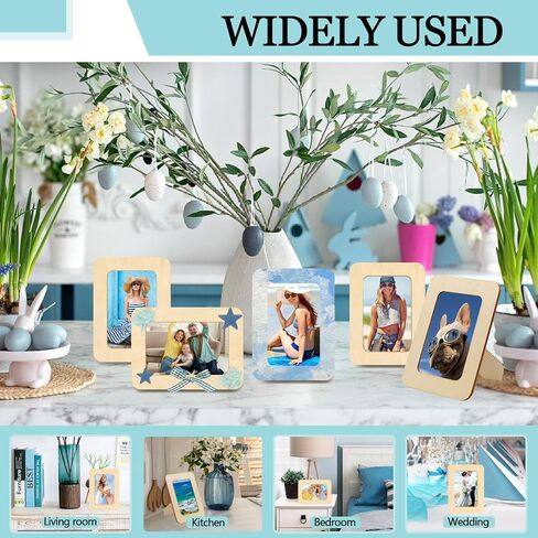 RYKOMO 12 Pieces DIY Wooden Picture Frames, Unfinished Solid Wood Photo Picture Frames for 4 x 6 in Photos, Standing Wooden Picture Frame for DIY Crafts Wood Decorate Gift in Kuwait