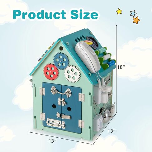 Costzon Montessori Busy House Toy, Wooden Multi-Purpose Play House w/Interior Storage Space & Sensory Games for Fine Motor Skills, Educational Learning Toy for Boys & Girls Age 3 + (Blue) in Kuwait