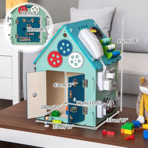 Costzon Montessori Busy House Toy, Wooden Multi-Purpose Play House w/Interior Storage Space & Sensory Games for Fine Motor Skills, Educational Learning Toy for Boys & Girls Age 3 + (Blue) in Kuwait