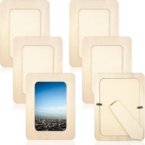 RYKOMO 12 Pieces DIY Wooden Picture Frames, Unfinished Solid Wood Photo Picture Frames for 4 x 6 in Photos, Standing Wooden Picture Frame for DIY Crafts Wood Decorate Gift in Kuwait