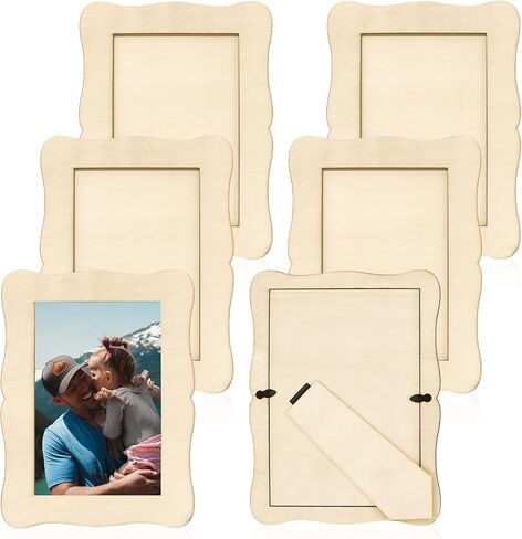 RYKOMO 12 Pieces DIY Wooden Picture Frames, Unfinished Solid Wood Photo Picture Frames for 4 x 6 in Photos, Standing Wooden Picture Frame for DIY Crafts Wood Decorate Gift in Kuwait