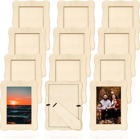 RYKOMO 12 Pieces DIY Wooden Picture Frames, Unfinished Solid Wood Photo Picture Frames for 4 x 6 in Photos, Standing Wooden Picture Frame for DIY Crafts Wood Decorate Gift in Kuwait