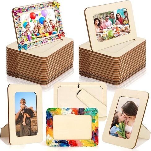 RYKOMO 12 Pieces DIY Wooden Picture Frames, Unfinished Solid Wood Photo Picture Frames for 4 x 6 in Photos, Standing Wooden Picture Frame for DIY Crafts Wood Decorate Gift in Kuwait