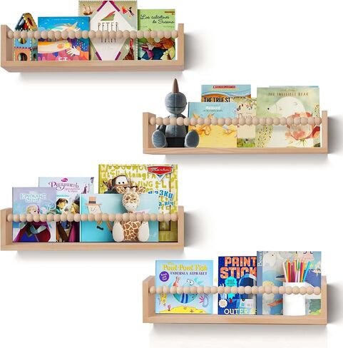 أرفف كتب جدارية للأطفال من بيرولا، منظم أرفف الكتب لديكور حضانة الأطفال، أرفف كتب الحضانة مجموعة من 2، أرفف حضانة خشبية عائمة للجدار (مجموعة من 2 بيضاء) in Kuwait