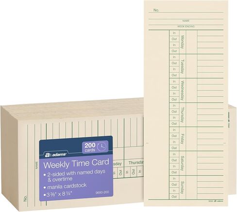 Adams Time Cards, Weekly, 2-Sided, Overtime Format, 3-3/8" x 8-1/4", Manila, Green/Red Print, 200-Count (9660-200) in Kuwait