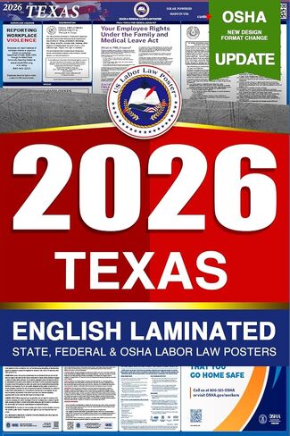 ملصق تكساس تكساس 2023 للامتثال لقانون العمل الكل في واحد (الولاية الفيدرالية وإدارة السلامة والصحة المهنية) ورق عادي باللغة الإنجليزية in Kuwait