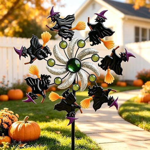 Halloween Witch Wind Spinner, 39" Metal Yard Garden Stake Wind Sculpture,Outdoor Garden for Patio Lawn Halloween Party Decoration in Kuwait