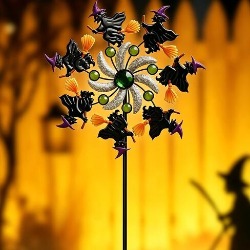 Halloween Witch Wind Spinner, 39" Metal Yard Garden Stake Wind Sculpture,Outdoor Garden for Patio Lawn Halloween Party Decoration in Kuwait