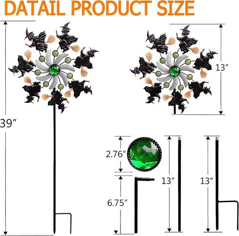 Halloween Witch Wind Spinner, 39" Metal Yard Garden Stake Wind Sculpture,Outdoor Garden for Patio Lawn Halloween Party Decoration in Kuwait