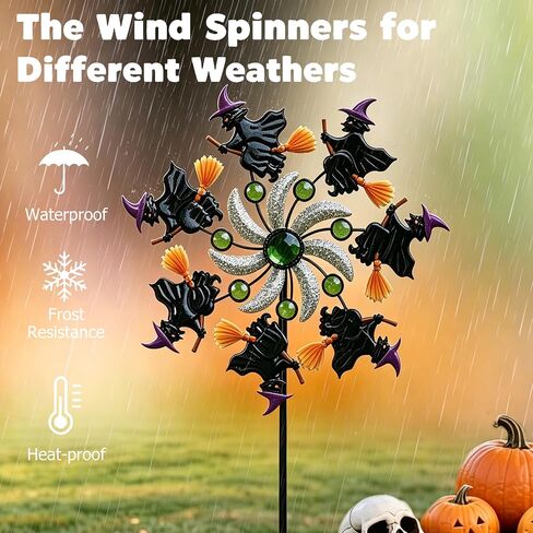 Halloween Witch Wind Spinner, 39" Metal Yard Garden Stake Wind Sculpture,Outdoor Garden for Patio Lawn Halloween Party Decoration in Kuwait