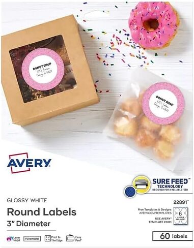 Avery Glossy Round Label Laser/Inkjet 3" Dia 8-1/2" x 11" 60/PK in Kuwait