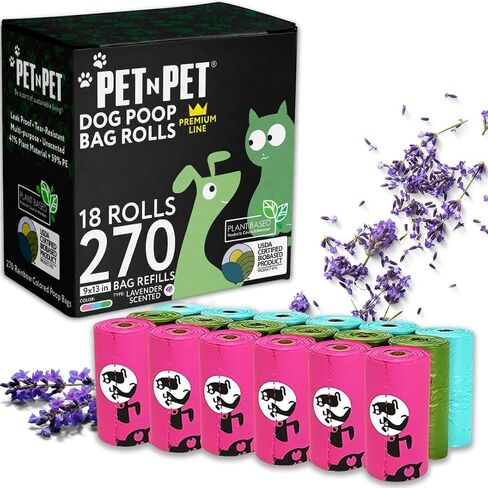 PET N PET 720 قطعة، أكياس براز ملونة للكلاب، 38% نباتية و62% بولي إيثيلين لفافات أكياس براز الكلاب، أكياس إعادة تعبئة أكياس براز الكلاب السميكة للغاية، أكياس براز الكلاب مانعة للتسرب، أكياس للحيوانات الأليفة للبراز - برائحة اللافندر in Kuwait