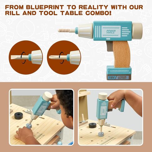 Toywoo Kids Tool Set,Wooden Tools Bench with Apron Toy Workbench with Realistic Tools Electric Drill STEM Construction Toy Gifts for Age 3-9 Boys Girls in Kuwait