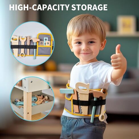 Toywoo Kids Tool Set,Wooden Tools Bench with Apron Toy Workbench with Realistic Tools Electric Drill STEM Construction Toy Gifts for Age 3-9 Boys Girls in Kuwait