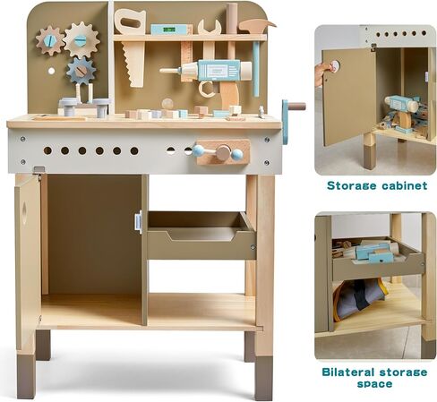 Toywoo Kids Tool Set,Wooden Tools Bench with Apron Toy Workbench with Realistic Tools Electric Drill STEM Construction Toy Gifts for Age 3-9 Boys Girls in Kuwait