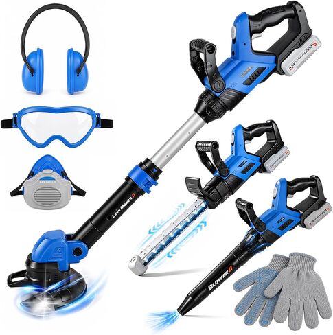 Dreamon 3 in 1 Kids Tool Set, Kids Leaf Blower, Weed Wacker Toy, Trimmer, 8PCS Kids Power Lawn Tools with Realistic Sounds & Motion, Volume +/-, Outdoor Toy, Christmas Birthday Gifts for Boy 3 4 5 6 in Saudi Arabia