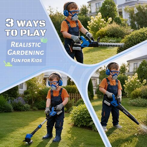 Dreamon 3 in 1 Kids Tool Set, Kids Leaf Blower, Weed Wacker Toy, Trimmer, 8PCS Kids Power Lawn Tools with Realistic Sounds & Motion, Volume +/-, Outdoor Toy, Christmas Birthday Gifts for Boy 3 4 5 6 in Saudi Arabia