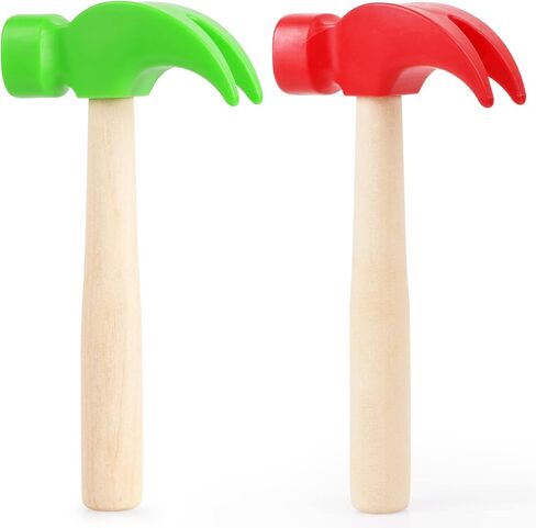 Fowecelt 2 Pack Wooden Hammer Toys Simulation Hammers Maintenance Tools Educational Toys for Birthday Party Games Supplies(Red & Green) in Saudi Arabia