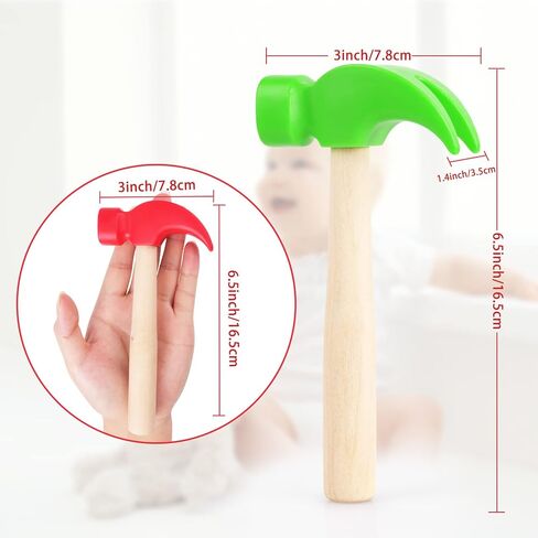 Fowecelt 2 Pack Wooden Hammer Toys Simulation Hammers Maintenance Tools Educational Toys for Birthday Party Games Supplies(Red & Green) in Kuwait
