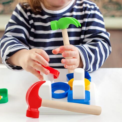 Fowecelt 2 Pack Wooden Hammer Toys Simulation Hammers Maintenance Tools Educational Toys for Birthday Party Games Supplies(Red & Green) in Kuwait