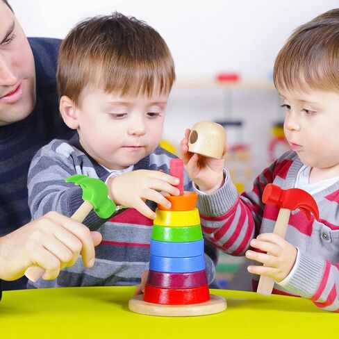Fowecelt 2 Pack Wooden Hammer Toys Simulation Hammers Maintenance Tools Educational Toys for Birthday Party Games Supplies(Red & Green) in Kuwait