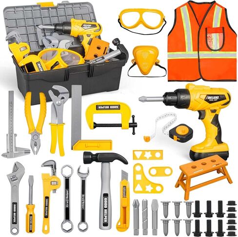 Kids Tool Set 48pcs, Christmas Birthday Gifts for Boys Girls Ages 3 , 4, 5, 6, 7,Toddler Tool Set with Portable Tool Box & Electronic Toy Drill, Construction Toys Tools for Toddlers in Kuwait
