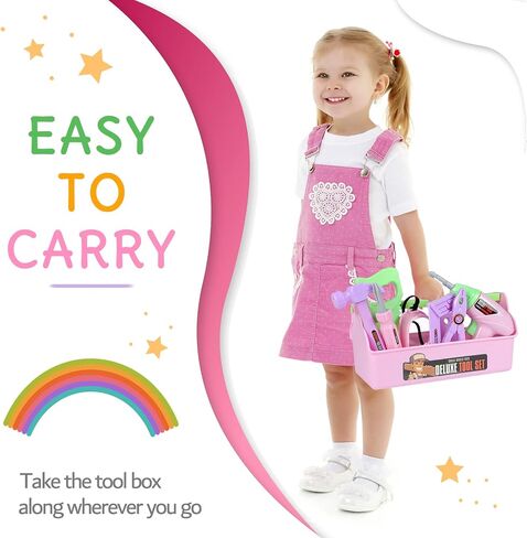 Kids Tool Set - Toddler Tool Playset with Toy Drill, Toy Tool Box, Construction Tools - Pretend Play Toddler Girl Toys Gifts for Toddlers Kids Aged 3 4 5 6 (Pink Tools) in Kuwait