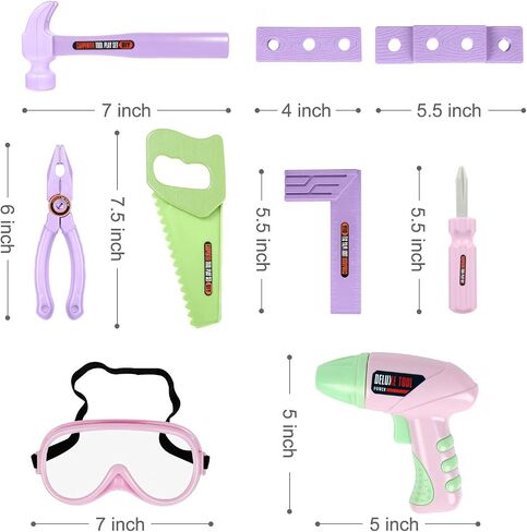 Kids Tool Set - Toddler Tool Playset with Toy Drill, Toy Tool Box, Construction Tools - Pretend Play Toddler Girl Toys Gifts for Toddlers Kids Aged 3 4 5 6 (Pink Tools) in Kuwait