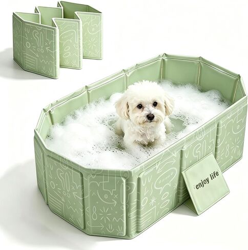 Foldable Dog Pet Bath Pool Collapsible Pet Bathing Tub 29.5×17.7 Inches Dogs Cats Swimming Bathtub PVC Non-Slip Puppy Shower Pool Green in Kuwait