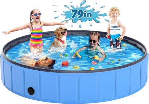 Instraella 79"x16" Dog Pool for Large Dogs, Heavy Duty Hard-Side Foldable Pet Pool, Non-Slip Collapsible Dog Bathing Tub with Drain, Portable Kiddie & Dog Swimming Pool for Outdoor & Indoor Use in Kuwait