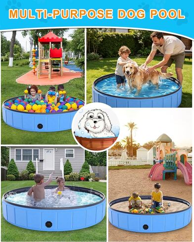 Instraella 79"x16" Dog Pool for Large Dogs, Heavy Duty Hard-Side Foldable Pet Pool, Non-Slip Collapsible Dog Bathing Tub with Drain, Portable Kiddie & Dog Swimming Pool for Outdoor & Indoor Use in Kuwait
