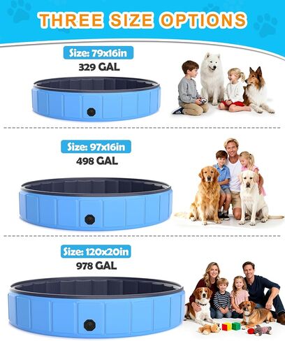 Instraella 79"x16" Dog Pool for Large Dogs, Heavy Duty Hard-Side Foldable Pet Pool, Non-Slip Collapsible Dog Bathing Tub with Drain, Portable Kiddie & Dog Swimming Pool for Outdoor & Indoor Use in Kuwait
