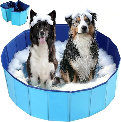 NATGAI 32 x 8 in Foldable Dog Swimming Pool, PVC Pet Bath Tub, Whelping Box in Kuwait
