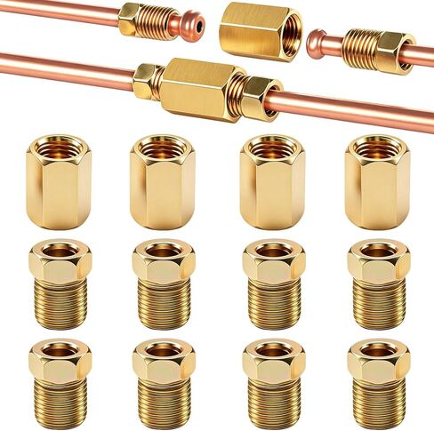 Tnisesm 12Pcs 3/8"-24 Threads Brake Line Fittings Assortment For 3/16" Brake Line Tube(4 Unions, 8 Nuts) in Kuwait