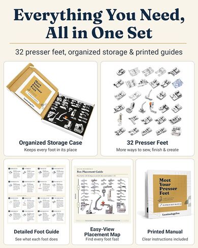 32-Piece LuminologyPro Sewing Machine Presser Feet Set with Snap-On Feet in Saudi Arabia