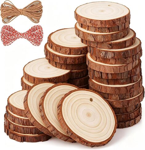 50Pcs Wood Slices for Crafts,2.4"-2.8" Unfinished Wood Rounds for Crafts with Pre-drilled Hole and String,Unfinished Wood Circles for Home Decor,Painting,Wooden Coasters,DIY,Party Decor in Kuwait