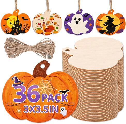 36 PCS Wooden Pumpkins Ornaments to Paint, 3.5in Wood Ornaments for Crafts in Saudi Arabia