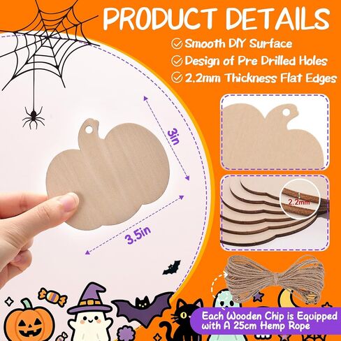 36 PCS Wooden Pumpkins Ornaments to Paint, 3.5in Wood Ornaments for Crafts in Saudi Arabia
