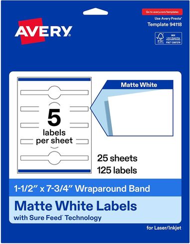 ملصقات سيجار بيضاء غير لامعة من Avery مع تغذية مؤكدة، 1.5 بوصة × 7.75 بوصة، 125 ملصقًا أبيض، طباعة إلى الحافة، لاصق ملصق دائم، ملصقات قابلة للطباعة بالليزر/النافثة للحبر in Kuwait