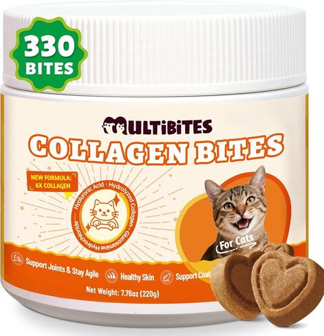 7.76 oz Collagen Bites for Cats - Cat Collagen Supplements with Glucosamine, Taurine & Omega 3 - Joint Health,Skin Coat & Immune Support - Pet Vitamins and Supplements in Saudi Arabia