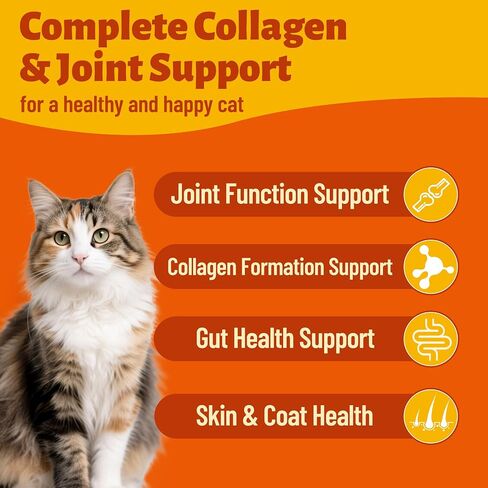 7.76 oz Collagen Bites for Cats - Cat Collagen Supplements with Glucosamine, Taurine & Omega 3 - Joint Health,Skin Coat & Immune Support - Pet Vitamins and Supplements in Saudi Arabia