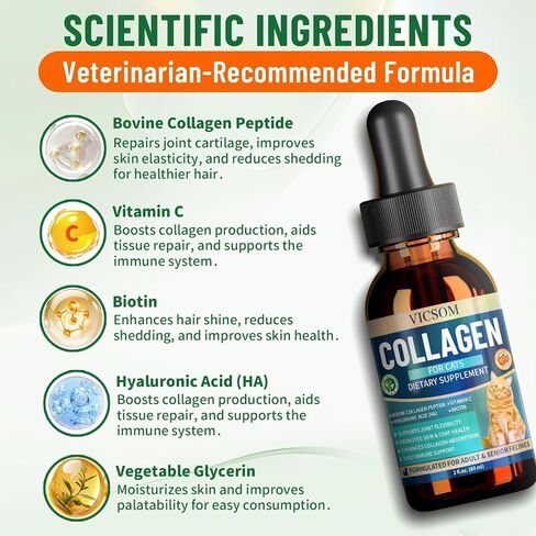 VICSOM Liquid Collagen for Cats, Cat Joint Supplement Drops, Joint & Coat in Kuwait