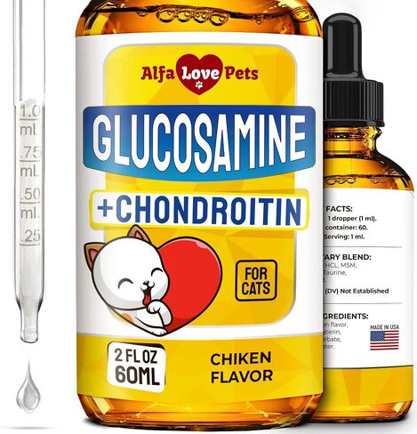 Liquid Glucosamine for Cats with Chondroitin – Taurine for Cats Works for Hips, Ligaments, Muscles, Circulation Maintenance – Cat Supplements with Natural Chicken Flavor 2-oz Bottle in Kuwait