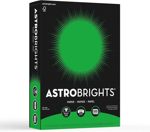 ورق ألوان Neenah Astrobrights 21.5 سم × 27.9 سم، 10.9 كجم/89 GSM، أخضر غاما، 500 ورقة (21548) in Kuwait