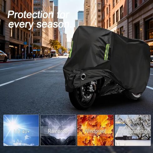 Motorcycle Cover All Season,Universal Weather Quality Waterproof Sun Outdoor Protection Scooter Shelter Tear Proof Night Reflective & Lock-Holes Storage Bag Fits up to 105" Motorcycles Vehicle in Kuwait
