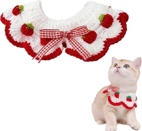 Qiansail Cute Cat Collars, Dog Bow Tie Collar with Strawberry Pattern Small Puppies Outfits Pet Clothes for Kitten Puppy (Red) in Saudi Arabia