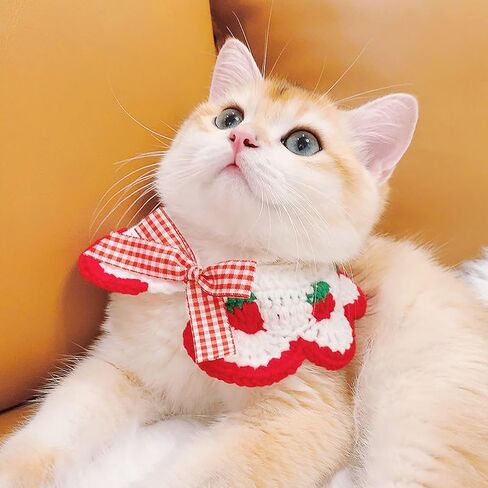 Qiansail Cute Cat Collars, Dog Bow Tie Collar with Strawberry Pattern Small Puppies Outfits Pet Clothes for Kitten Puppy (Red) in Saudi Arabia