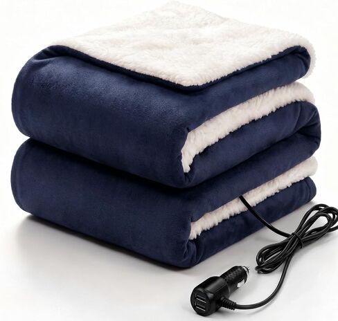 SEALY 12-Volt Heated Car Blanket with 2 USB Output Ports, 3 Heating Levels & 4 Hours Auto Off, Electric Blanket for Car, Truck, SUV, RV or Camping, Machine Washable, 59" X 43", Plaid in Kuwait