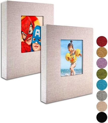 GPIRAL Small Photo Album 5x7 – 2 Pack, Each 26 Clear Pages Hold 52 Pictures. Album for 5x7 Pictures, Artwork, Drawings, Linen Cover with Front Window, Black Fabric in Kuwait